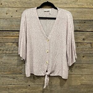 LUQ Elayne Tie Front V Neck Button Closure Flowy Women's Top Blouse Size XL‎